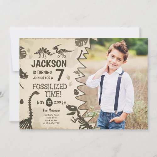 Dinosaur Party Boy Fossil Dino Dig Birthday Invitation