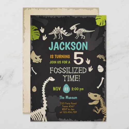 Dinosaur Party Boy Fossil Dino Dig Birthday Invitation