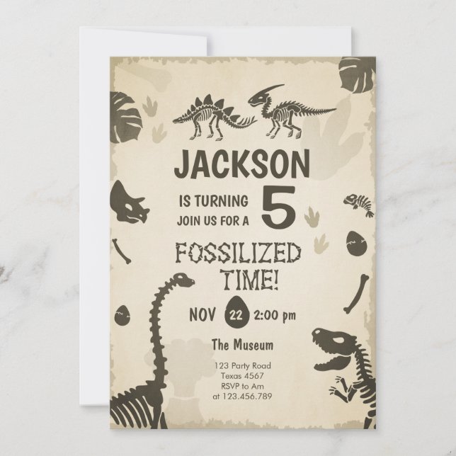 Dinosaur Party Boy Fossil Dino Dig Birthday Invitation (Front)