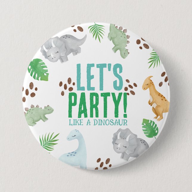 Dinosaur party favor kid party button (Front)