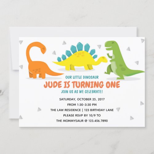 Dinosaur Party First Birthday Boy invitation