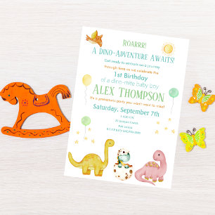 Dinosaur Party First Birthday Invitation