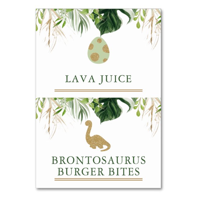 Dinosaur Party Food Tent Cards  (Front)