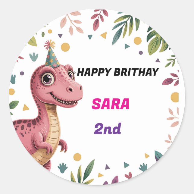 Dinosaur Party Fun Personalis Customizable Sticker (Front)