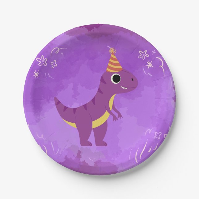 Dinosaur Party Plate Purple (Front)