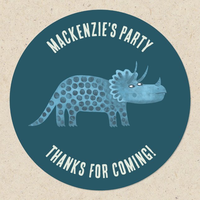 Dinosaur Party Thank You Classic Round Sticker (Triceratops dinosaur party thank you sticker)