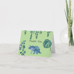 Dinosaur Party Triceratops Green Thank You Card
