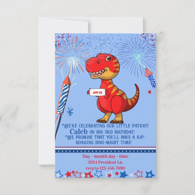 Dinosaur patriotic birthday, invitation (Front)