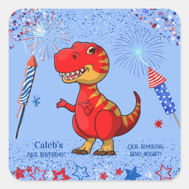 Dinosaur patriotic birthday, square sticker (Front)