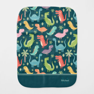 Dinosaur Pattern Blue Monogrammed Boy Baby Burp Cloth