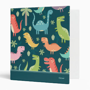 Dinosaur Pattern Blue Monogrammed Kid Boy 3 Ring Binder