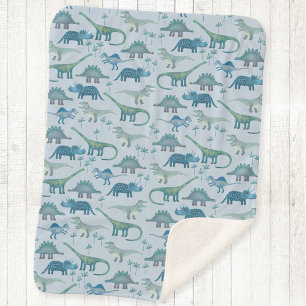Dinosaur Pattern Blue Sherpa Blanket