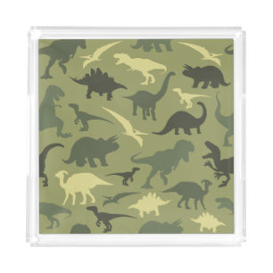 Dinosaur Pattern, Dinosaur Silhouette, Green Dino Acrylic Tray