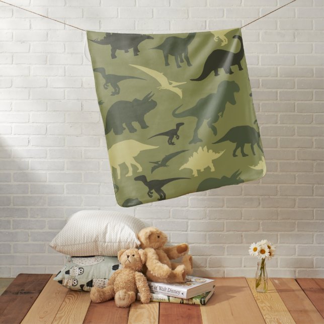 Dinosaur Pattern, Dinosaur Silhouette, Green Dino Baby Blanket (In Situ)