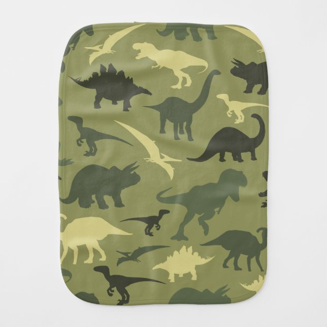 Dinosaur Pattern, Dinosaur Silhouette, Green Dino Baby Burp Cloth (Front)