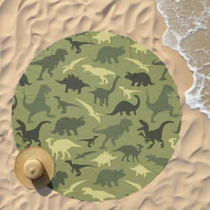 Dinosaur Pattern, Dinosaur Silhouette, Green Dino Beach Towel