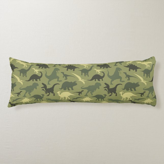 Dinosaur Pattern, Dinosaur Silhouette, Green Dino Body Pillow (Front)