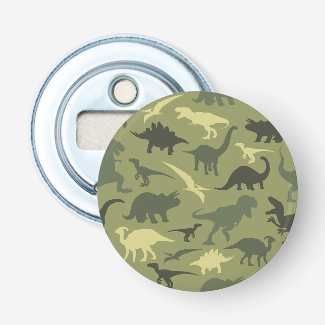 Dinosaur Pattern, Dinosaur Silhouette, Green Dino Bottle Opener (Front)