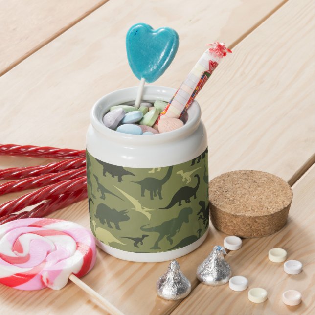 Dinosaur Pattern, Dinosaur Silhouette, Green Dino Candy Jar (In Situ)