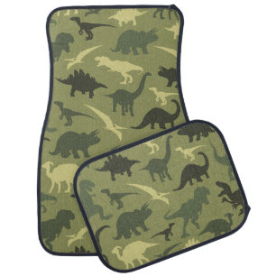 Dinosaur Pattern, Dinosaur Silhouette, Green Dino Car Floor Mat