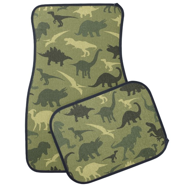 Dinosaur Pattern, Dinosaur Silhouette, Green Dino Car Floor Mat (Set)
