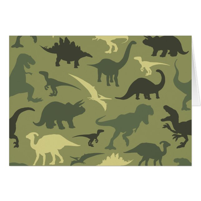 Dinosaur Pattern, Dinosaur Silhouette, Green Dino Cards (Front Horizontal)
