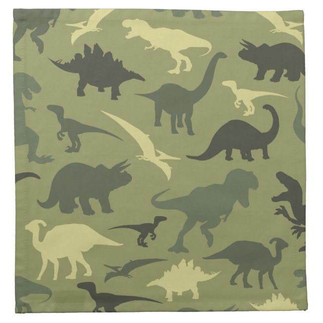 Dinosaur Pattern, Dinosaur Silhouette, Green Dino Cloth Napkin (Front)