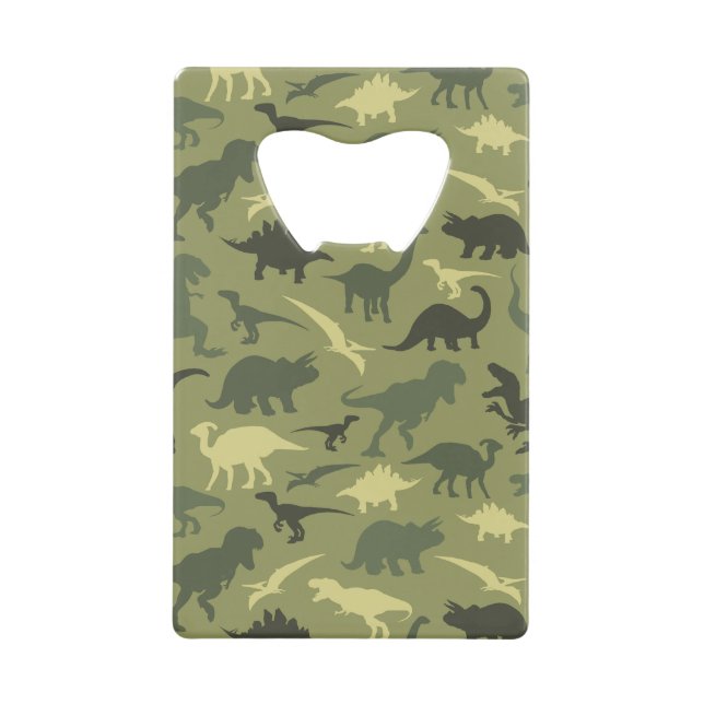 Dinosaur Pattern, Dinosaur Silhouette, Green Dino Credit Card Bottle Opener (Front)