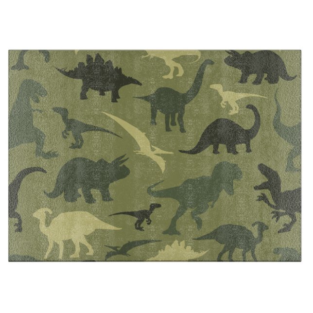 Dinosaur Pattern, Dinosaur Silhouette, Green Dino Cutting Board (Front)