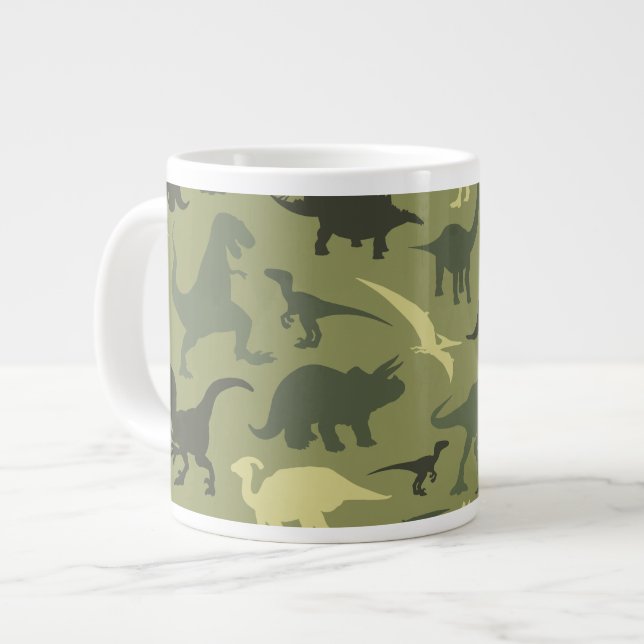 Dinosaur Pattern, Dinosaur Silhouette, Green Dino Giant Coffee Mug (Front Left)