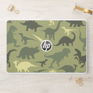 Dinosaur Pattern, Dinosaur Silhouette, Green Dino HP Laptop Skin