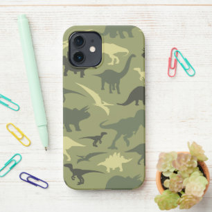 Dinosaur Pattern, Dinosaur Silhouette, Green Dino iPhone 12 Case