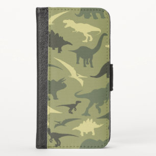 Dinosaur Pattern, Dinosaur Silhouette, Green Dino iPhone X Wallet Case