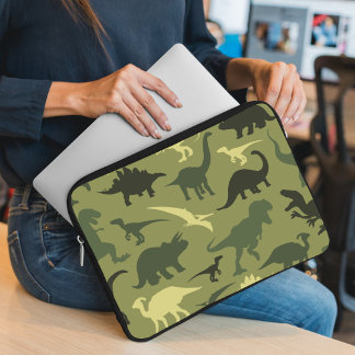 Dinosaur Pattern, Dinosaur Silhouette, Green Dino Laptop Sleeve