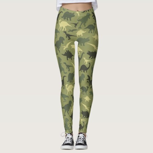 Dinosaur Pattern Dinosaur Silhouette Green Dino Leggings