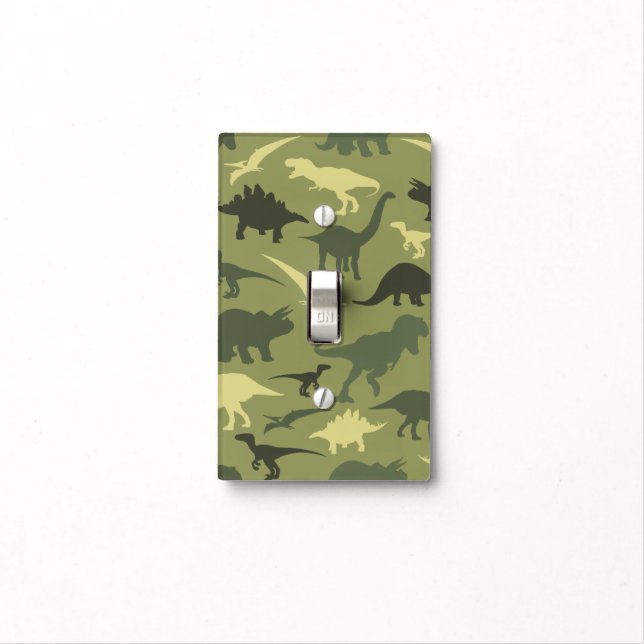 Dinosaur Pattern, Dinosaur Silhouette, Green Dino Light Switch Cover (In Situ)