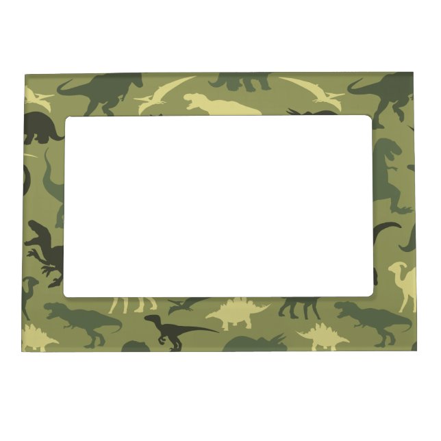 Dinosaur Pattern, Dinosaur Silhouette, Green Dino Magnetic Frame (Front)