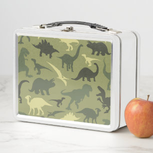 Dinosaur Pattern, Dinosaur Silhouette, Green Dino Metal Lunch Box
