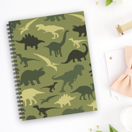 Dinosaur Pattern Dinosaur Silhouette Green Dino Notebook