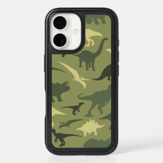 Dinosaur Pattern, Dinosaur Silhouette, Green Dino iPhone 16 Case