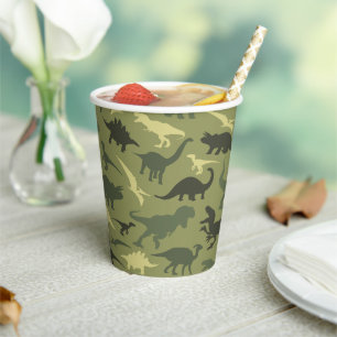 Dinosaur Pattern, Dinosaur Silhouette, Green Dino Paper Cups