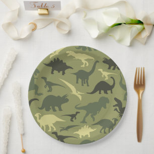 Dinosaur Pattern, Dinosaur Silhouette, Green Dino Paper Plates
