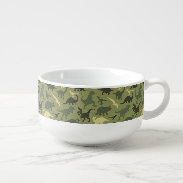 Dinosaur Pattern, Dinosaur Silhouette, Green Dino Soup Mug (Left)