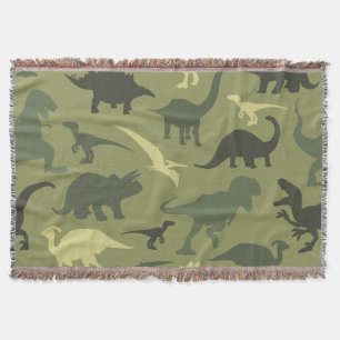 Dinosaur Pattern, Dinosaur Silhouette, Green Dino Throw Blanket