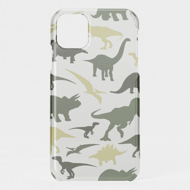 Dinosaur Pattern, Dinosaur Silhouette, Green Dino Uncommon iPhone Case (Back)