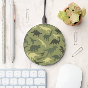 Dinosaur Pattern, Dinosaur Silhouette, Green Dino Wireless Charger