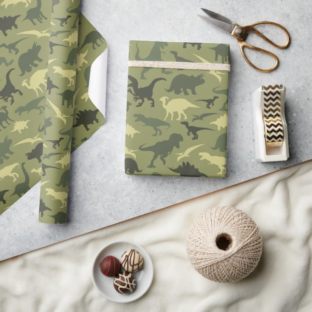 Dinosaur Pattern, Dinosaur Silhouette, Green Dino Wrapping Paper (Crafts)