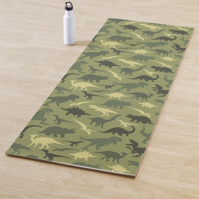 Dinosaur Pattern, Dinosaur Silhouette, Green Dino Yoga Mat (In Situ)