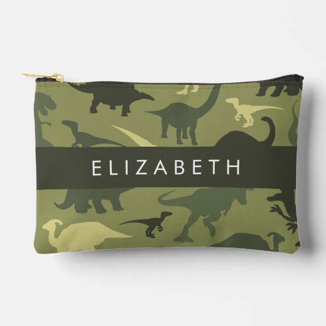 Dinosaur Pattern, Dinosaur Silhouette, Your Name Accessory Pouch (Front)