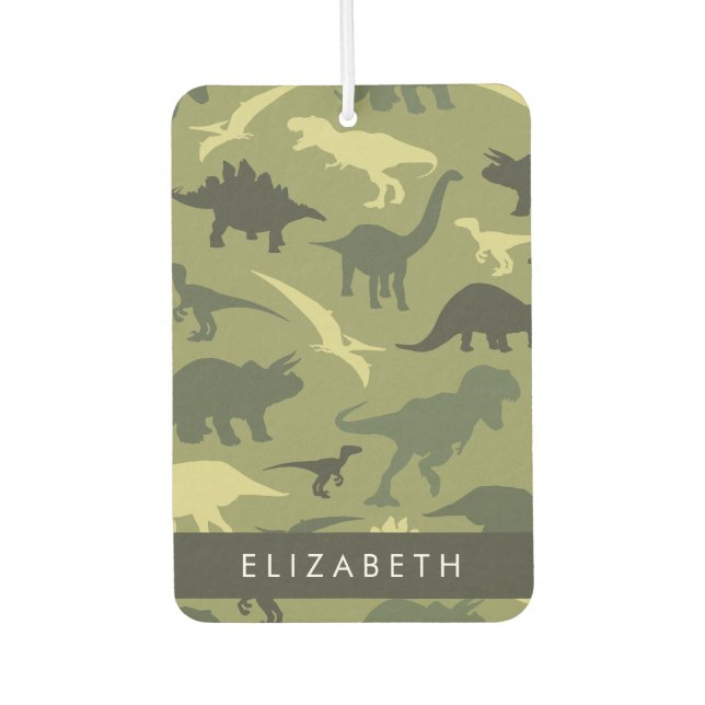 Dinosaur Pattern, Dinosaur Silhouette, Your Name Air Freshener (Front)
